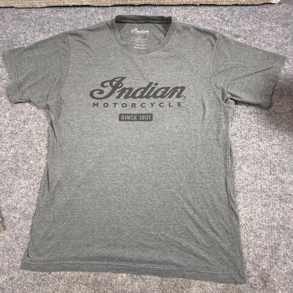 Indian Motorcycle T-Shirt Mens Large Gray Good Graphic Short Sleeve Logo Tee